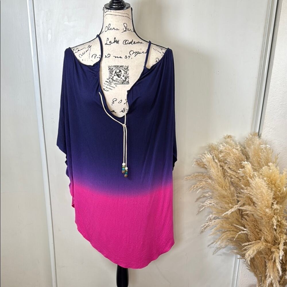 Saint Tropez West Cold-Shoulder Flowy Ombre Tunic Cover Up Top size Medium